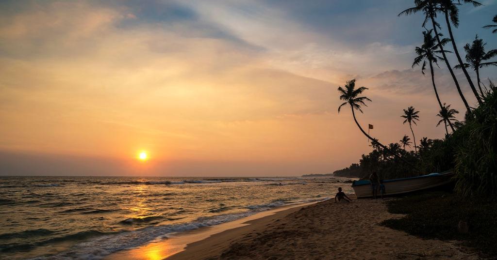 Golden sunset over Mirissa beach Sri Lanka